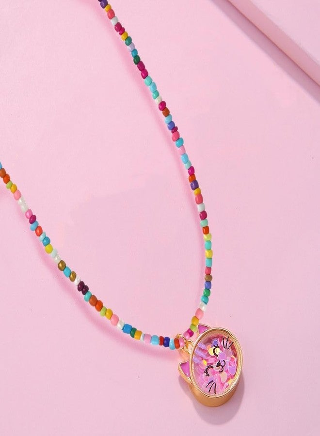 Lezmoii Colorful Beaded Choker Necklace Cute Cat Charm Necklace (Cat) - Image 4